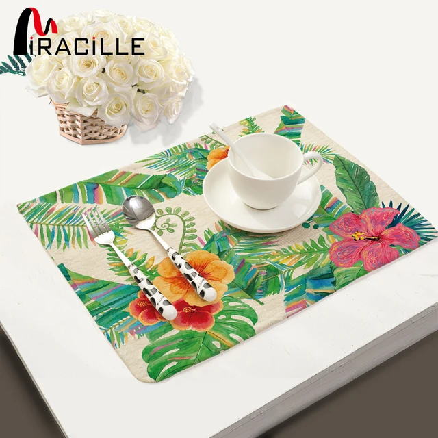 Miracille 2 4 6 Pcs Set Kitchen Table Placemats Plant Series Pattern Miracille 2 4 6 Pcs Set Kitchen Table Placemats Plant Series Pattern Cotton Linen