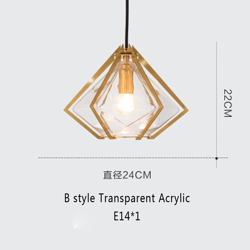 Современные подвесные лампы в скандинавском стиле из металла и акрила, подвесные светильники с абажуром, кухонная Подвесная лампа E14, освещение - Цвет корпуса: B Transparent Acryli