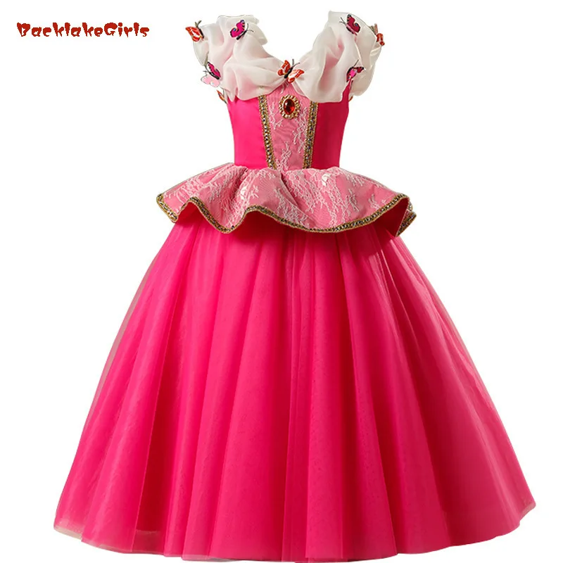 

Lovely Rose Red 3D Butterflies Flower Girls Dress Kids Wedding First Holy Communion Dress For Little Baby Party Prom Dress 2019