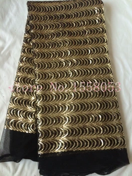 

Mesh sequins fabric LJY71322 French net Fabric in gold color For party dress