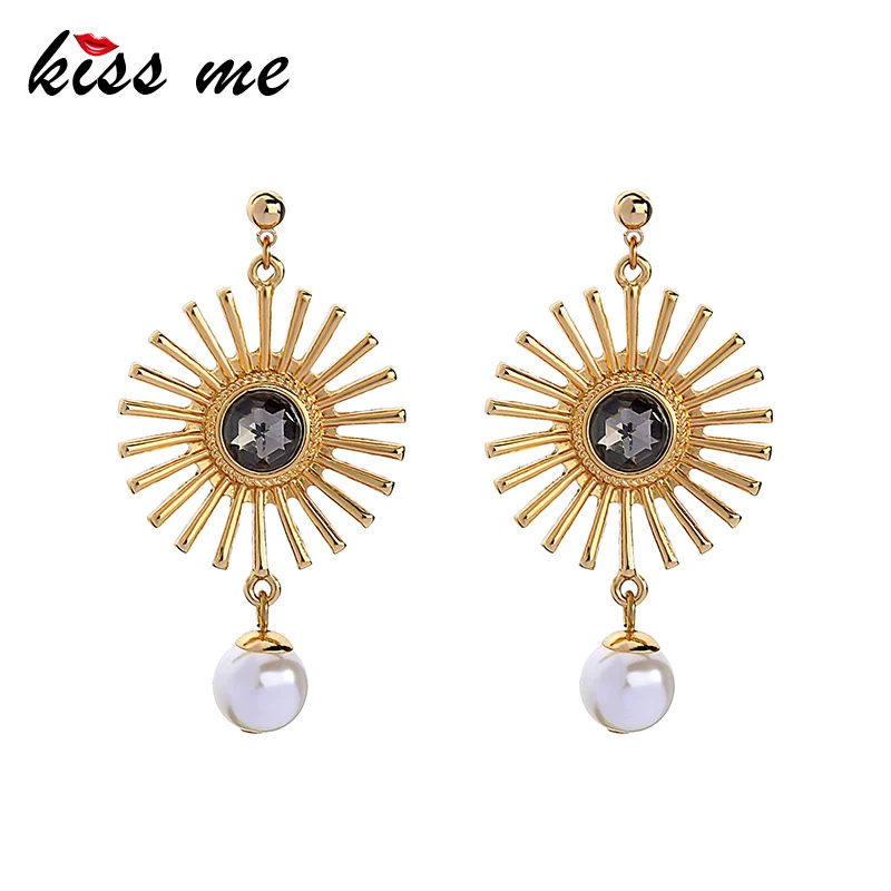 

KISS ME Women Statement Earrings Gold Color Alloy Imitation Pearl Earrings for Women Fashion Accessories