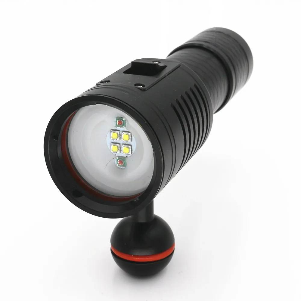 4000LM 4*XM-L2 White +2*Red LED Scuba Diving Photography Waterproof Flashlight Torch Dive Underwater 100M+26650 Battery+Charger