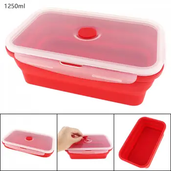 

1250ML Red Portable Rectangle Silicone Scalable Folding Lunchbox Bento Box with Thickening Card Buckle for -40 ~ 230 Centigrade