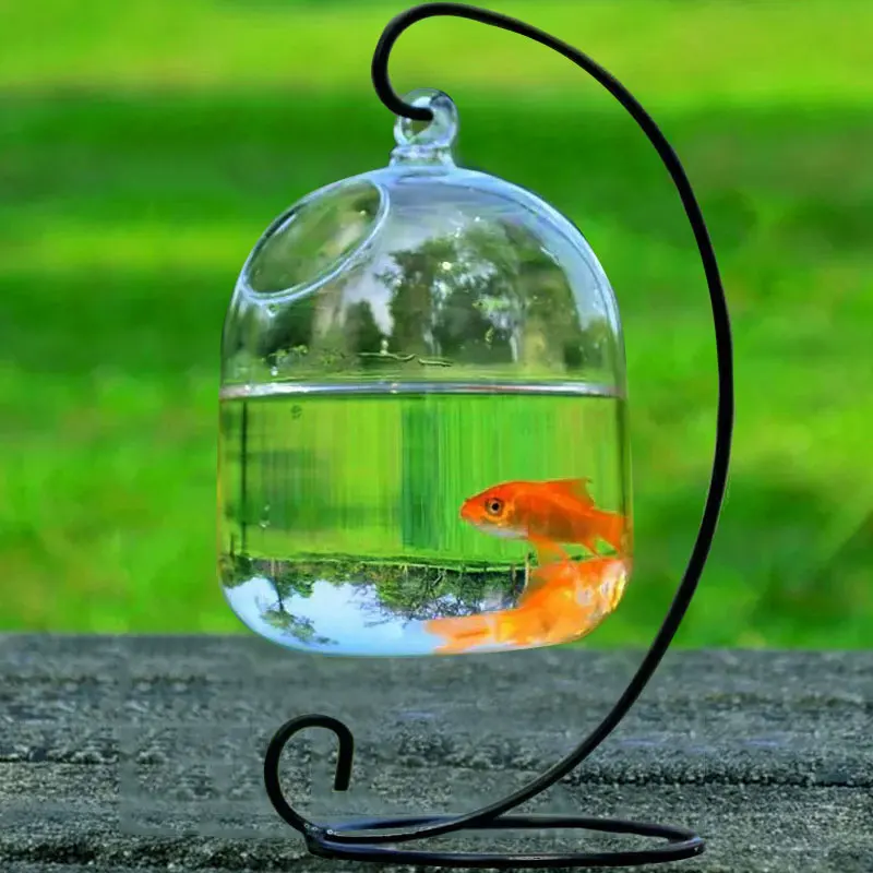 

14.2 * 10 * 10cm Cute Transparent Fish Tank Glass Hanging Glass Aquarium Fish Bowl Flower Vase Creative Home Decor