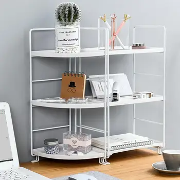 

1 pc Desktop Storage Rack White Wrought Iron 3-Tier Triangle Counter Organizer Corner Shelf for Bedroom Bathroom Kitchen