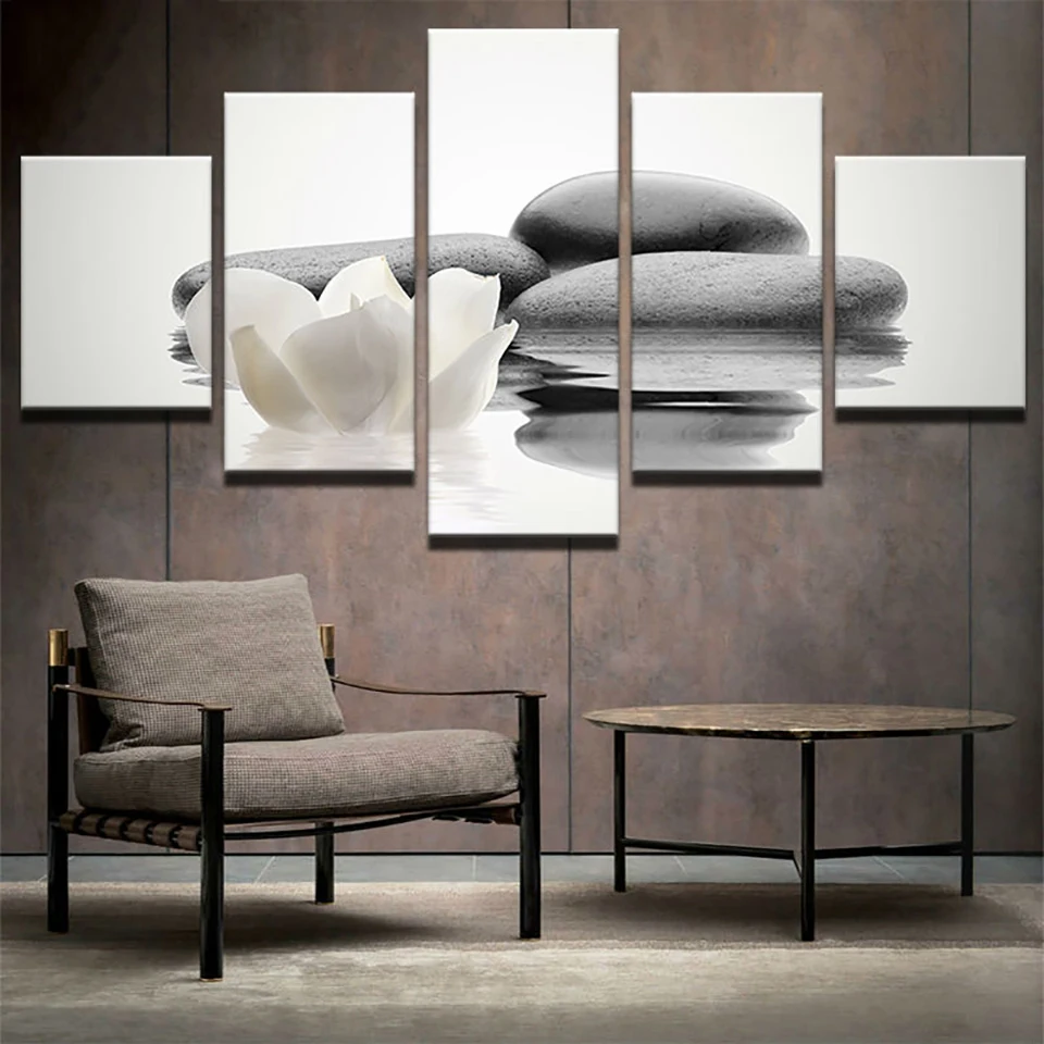 

Tableau Wall Art Pictures Canvas Framework 5 Panel Stone White Flower Water Home Decor Modern HD Print Painting Modular Posters
