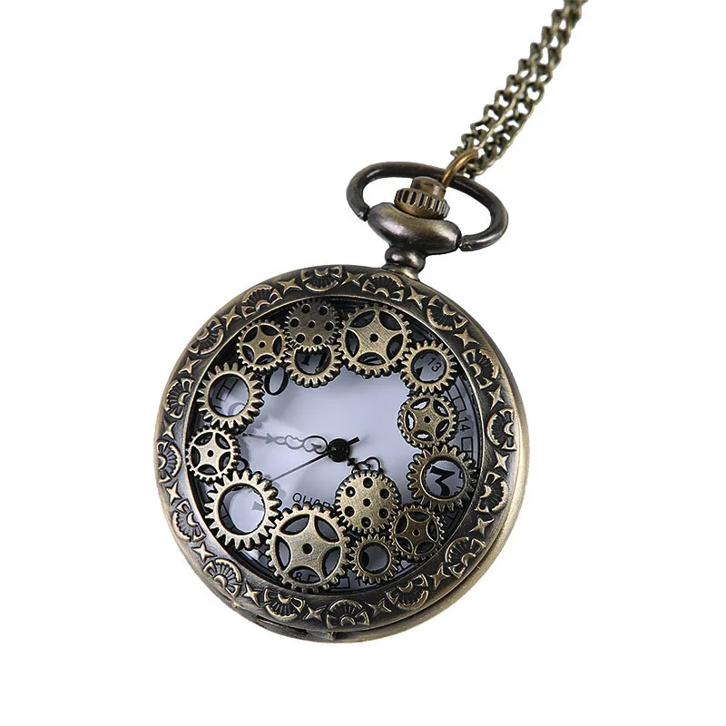 

New Fashion Bronze Quartz Pocket Watch Analog Pendant Necklace Men Women Watches Gift