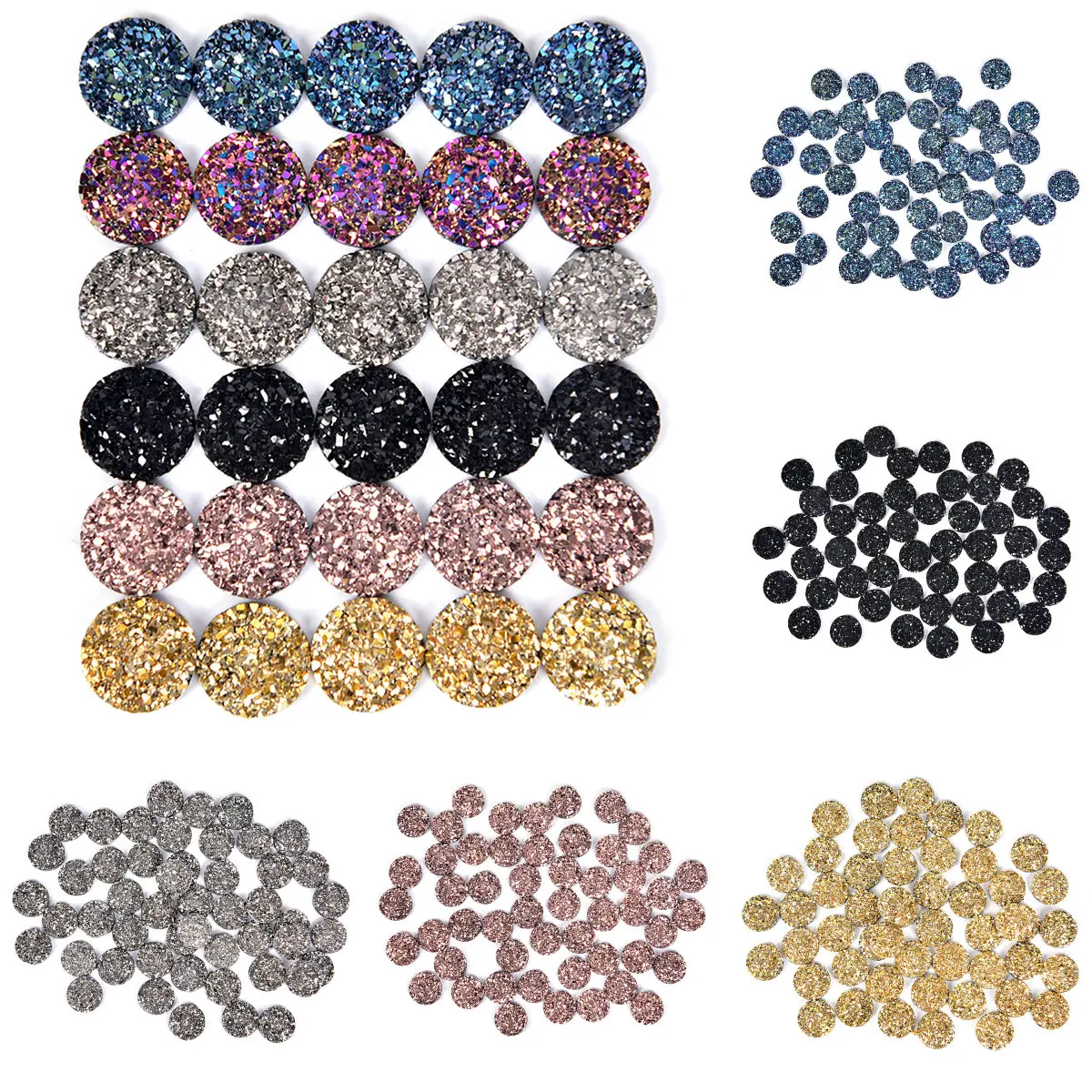 

50pcs 12mm Mix Colors Cabochon Mix Colors Natural Stone Convex Series Flat Back Resin Cabochons Jewelry Making DIY Accessories