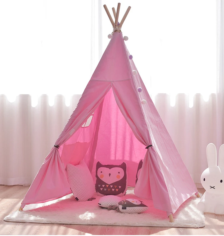 Детские игрушки, палатка из хлопка, Холщовый вигвам, Tipi, Игровая палатка для девочек, милый индийский белый розовый синий игровой домик-вигвам для комнаты, дом принцессы