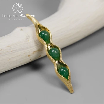 

Lotus Fun Moment Real 925 Sterling Silver Handmade Fashion Jewelry Natural Stones Creative Pea Pods Design Brooches for Women