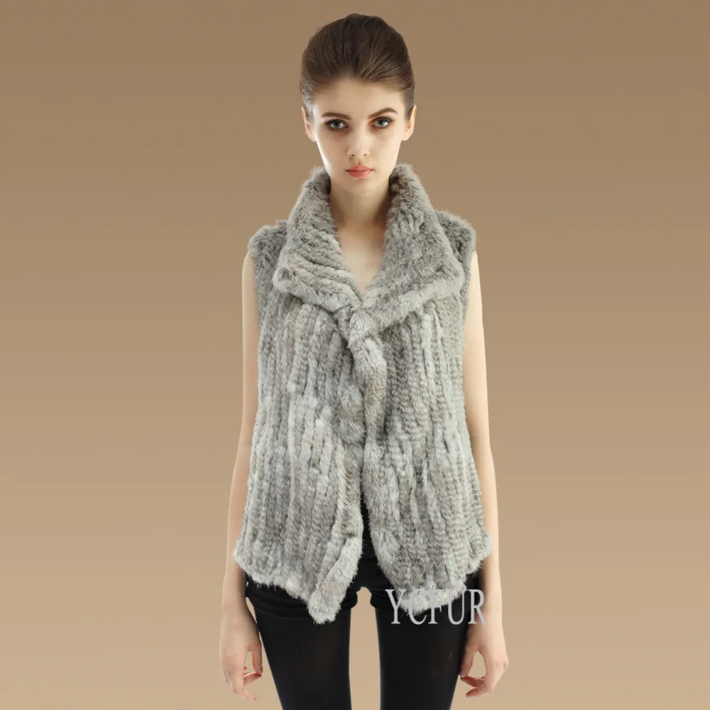 

New Arrival Women Fur Vests Winter Handmade Knitted Natural Rabbit Fur Vest Winter Fur Gilet Female YC1033
