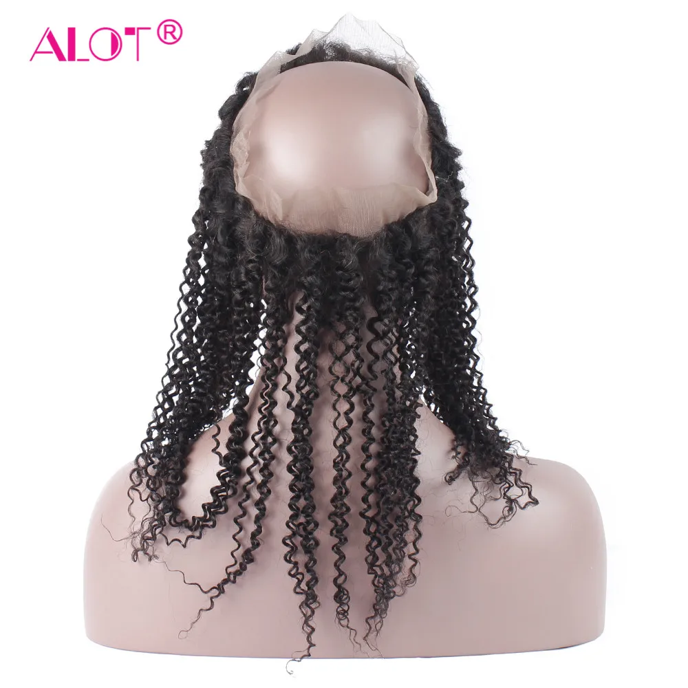 Alot Kinky Curly 360 Lace Frontal Closure Pre Plucked With Baby Hair Adjustable Band Non-Remy Peruvian Human Hair