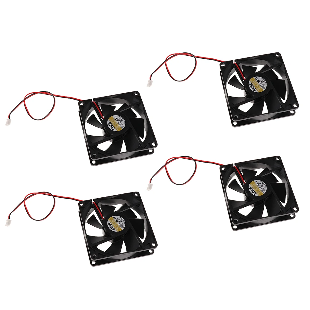 4Pcs DC 12V 2 Lines Cooling Fan 80mm x 80mm x 25mm 2 Pin Plastic Universal Cooling Cooler PC CPU Fans Airflow For Computers