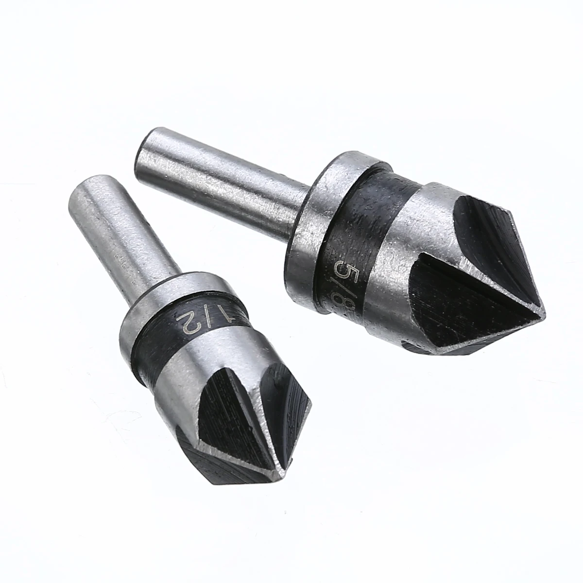2pcs HSS 5 Flute Countersink Drill Bit 82Degree Point Angle Chamfer Chamfering Countersinking Cutter 1/4" Round Shank Power Tool