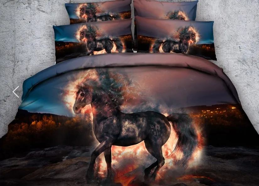 Pillowcase Bedding Twin Queen Size 3D Horse Duvet Cover Set Cotton Quilt Cover