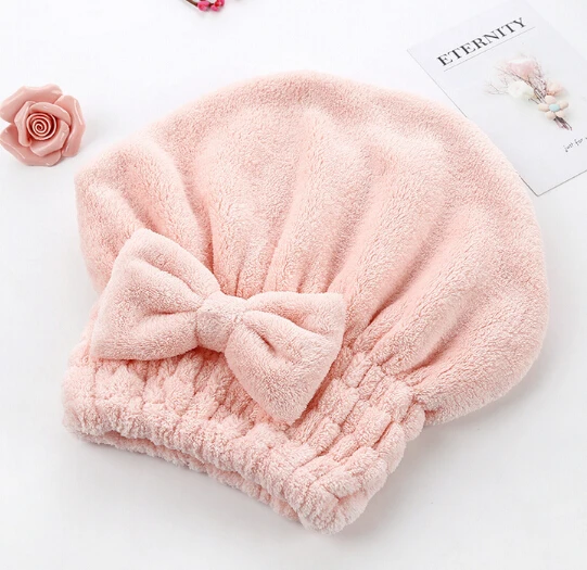 Тюрбан сухой душ микрофибра волосы обертывание Полотенце сушки ванна спа голова Кепка шапка США - Цвет: Розовый