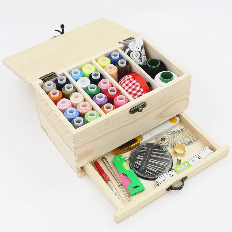 

Multifunction Wood Household Storage Sewing Kit Needle Tape Measure Scissor Thread Sewing Tools Set For Home & Travel DIY Tools