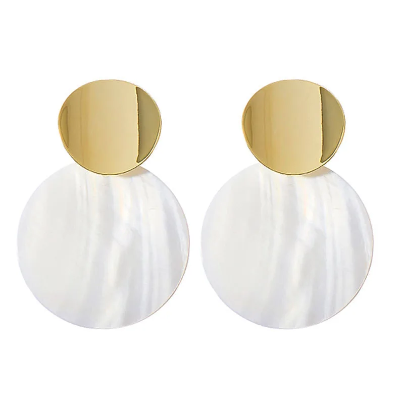 

Doreen Box Fashion Stud Earrings Gold Round Natural White Colorful Shell Pendant Concise Elegant Romantic Women Jewelry,1 Pair