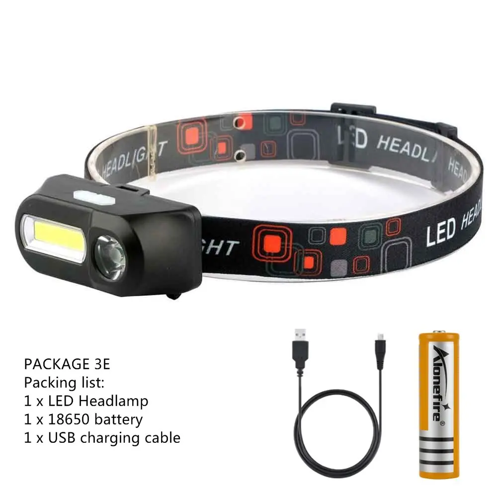 PACKAGE 3E Alonefire HP40 мини COB светодиодный налобный фонарь Водонепроницаемый Головной фонарь Lanterna для наружного кемпинга ночной рыбалки - Испускаемый цвет: PACKAGE 3E