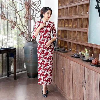 

Elegant Flowers Lace Female Vintage Dress Chinese Style Long Cheongsam Qipao Women's Sexy Slim Casual Dresses S-3XL LGD020731