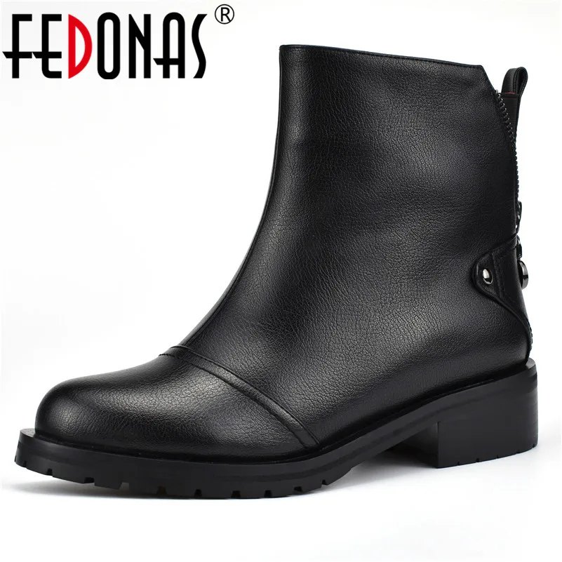 

FEDONAS Fashion New Women Ankle Boots Thick High Heels Motorcycle Boots Autumn Winter Black Office Pumps Ladies Basic Boots