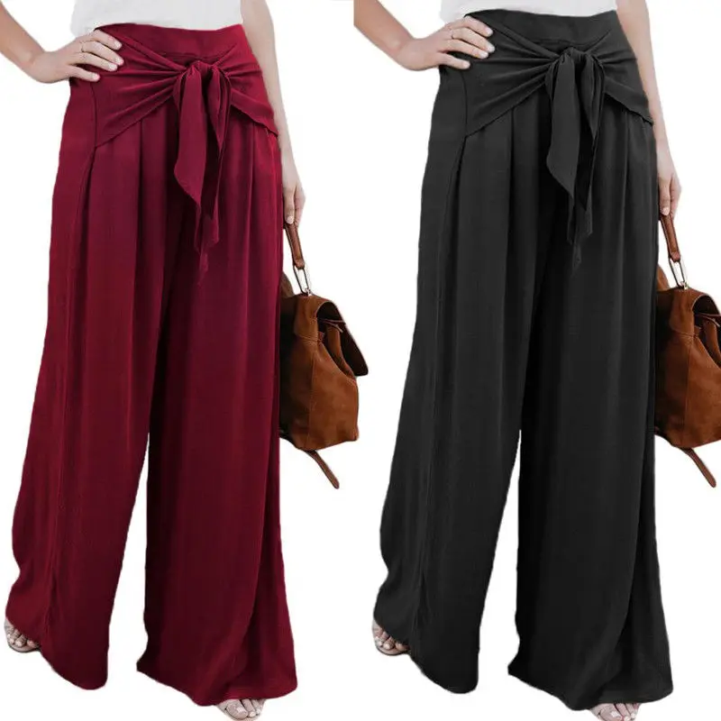 

Women's High Waist Wide Leg Pants 2018 Newest Ladies Casual Wide Leg Pants Women Summer Pure Color Loose Culottes Long Trousers