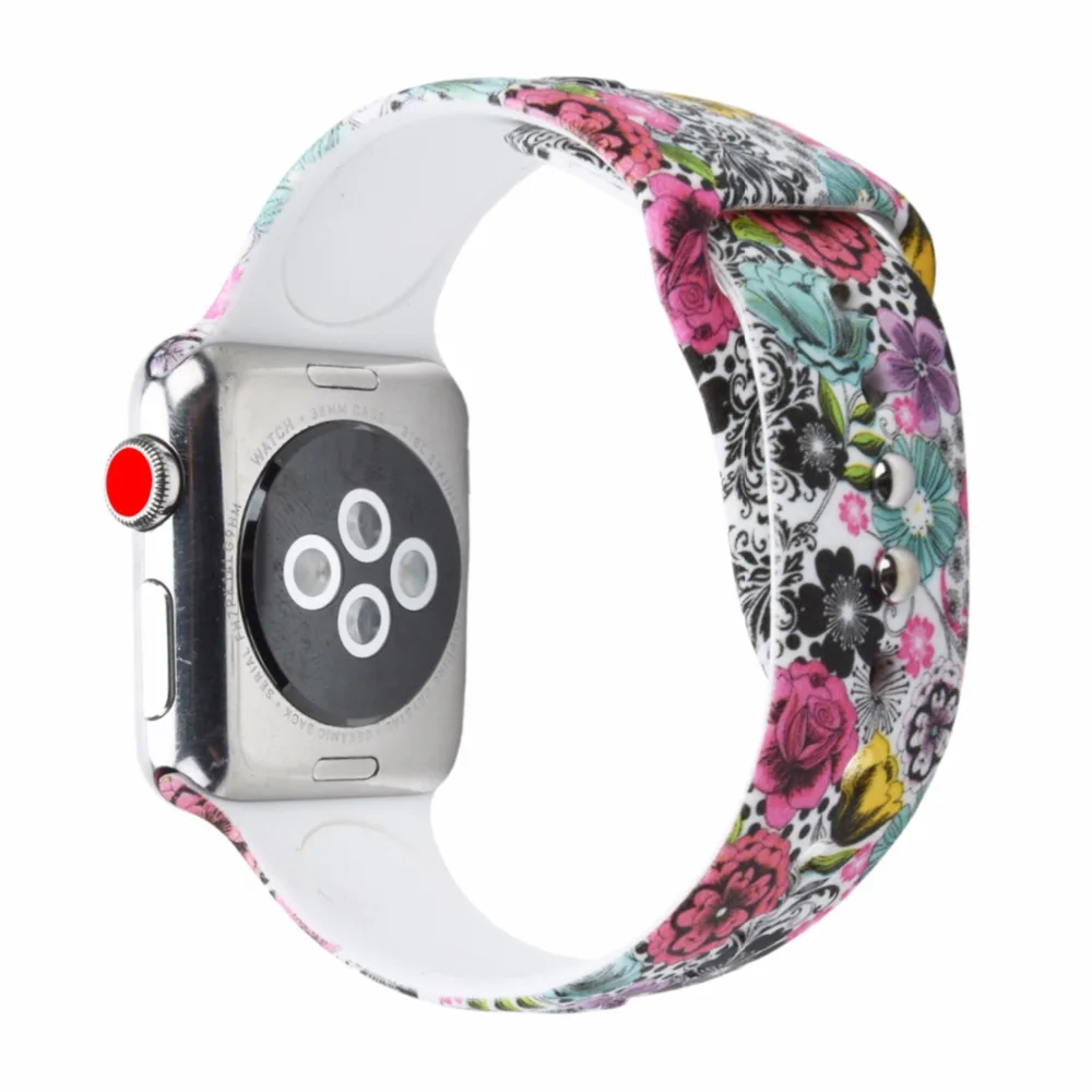 Bemorcabo для Apple Watch Band 44 мм 38 42 40 мягкий силиконовый ремешок с цветочным узором 4 3 2