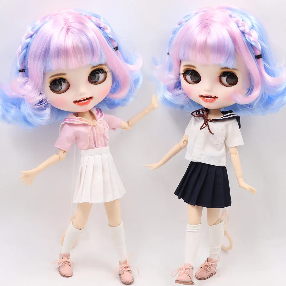 

ICY Nude Blyth Doll For Series No.BL1017/6005 Pink mix Blue hair Open Mouth with teeth Carved lips Matte face Joint body 1/6 bjd