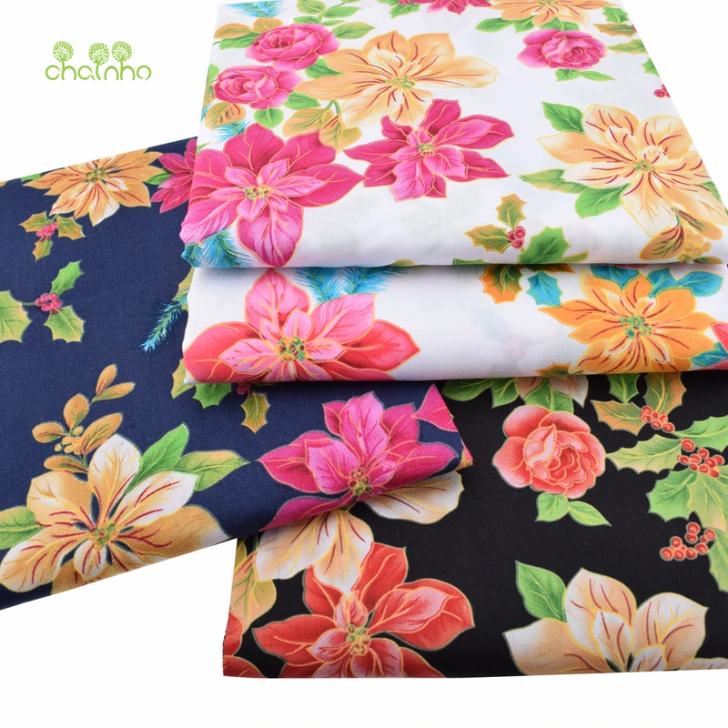 Однотонная хлопковая ткань с принтом поплин для лоскутного шитья цветочный