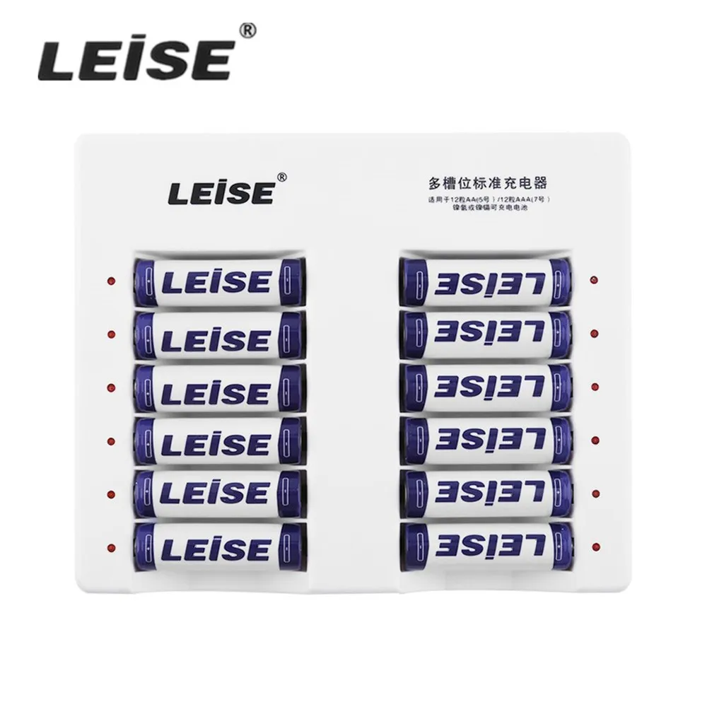 

LEISE 12 Slots Smart Rechargeable Battery Charger Set Adapter LEISE-812 For AA/AAA Ni-MH Nicd 12PCS 2200mAh AA Batteries US Plug