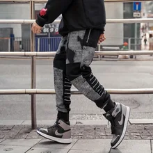 Уличная одежда, хлопковые спортивные штаны, мужские повседневные Лоскутные хип-хоп штаны для бега, Мужские штаны с буквенным принтом, Мужские штаны-шаровары, новинка весны