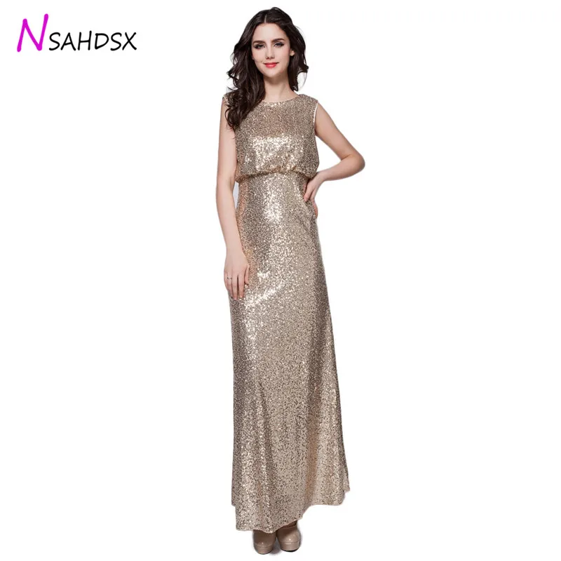 

Women's 2018 New Banquet Dress O-Neck Sleeveless Sequins Stage Manufacturers Custom Evening Wear Ankle-Length Vestidos De Fiesta
