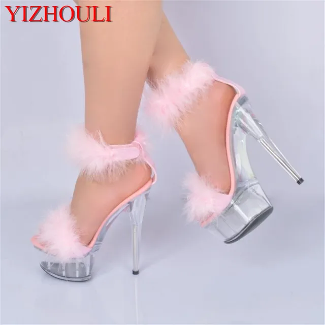 6 Inch Plus Size Crystal Ankle Strap 15cmy Super High Heel Shoes Platforms Pole Dance Shoes White Feather Christmas Sandals 6 Inch Plus Size Crystal Ankle Strap 15cmy Super High Heel Shoes Platforms Pole Dance Shoes White Feather Christmas Sandals