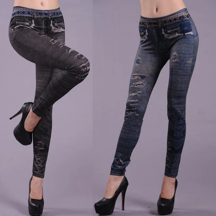 Slim Stretch Denim Print Leggings Fashion Assembled Thick Legging Cheap