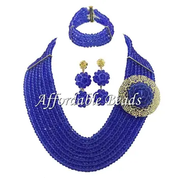 

Sky Blue Bridal Crystal Sets Hot Sale Nigerian Beaded Jewelry Set Free Shipping Wholesale ABE076