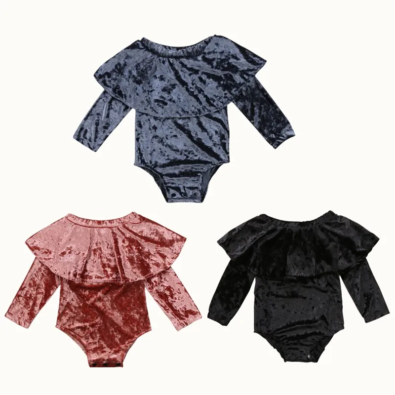 

Newborn Toddler Baby Girl Velvet Off Shoulder Romper Tops Summer Kids Girls Sunsuit Ruffles Rompers Jumpsuit Clothes Clothing