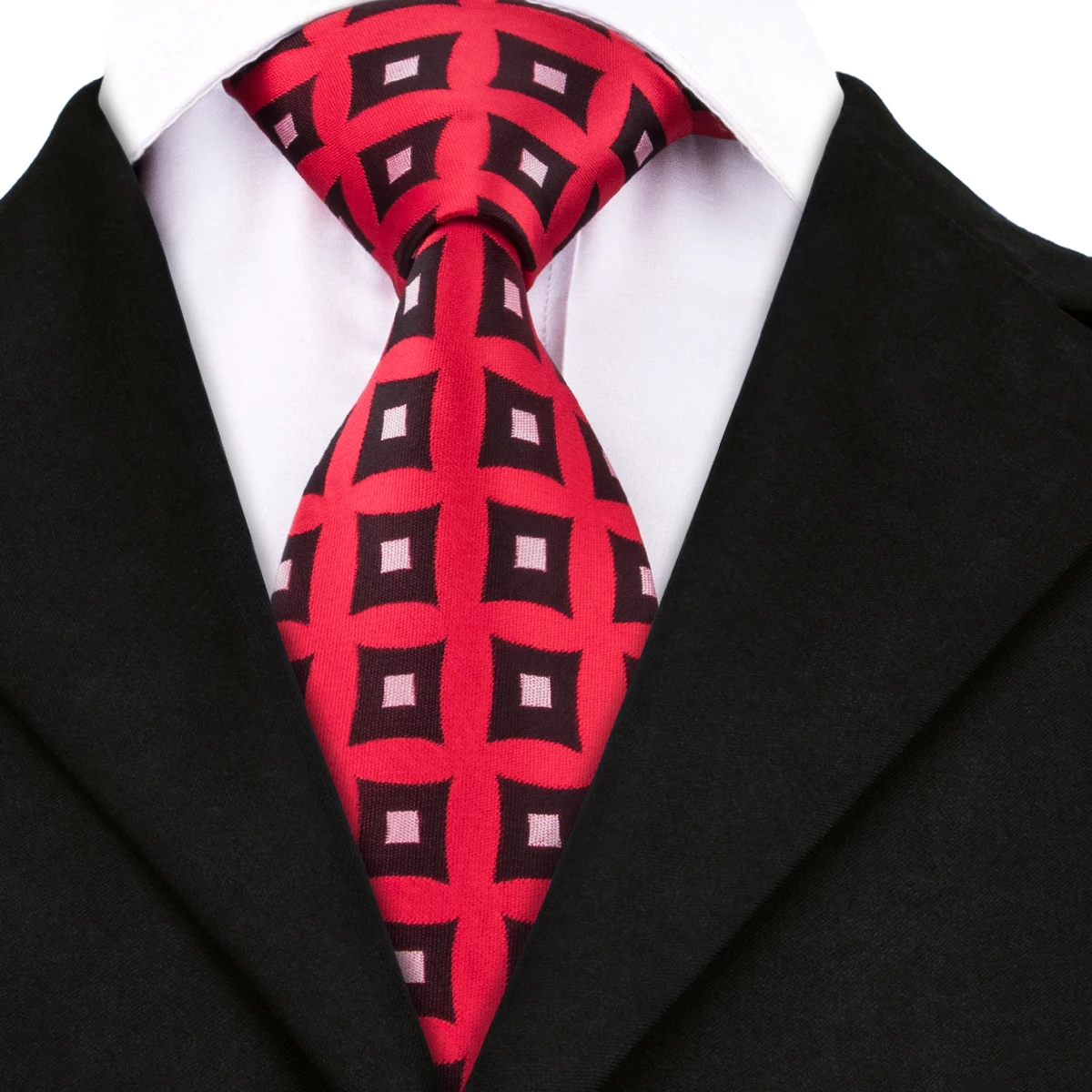 Hi Tie Geometric Design Red Mens Ties 100 Silk Ties for Men Novelty Men's Plaid Necktie