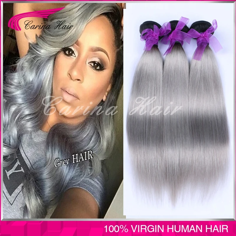 

Best Quality straight grey human hair extensions Malaysian ombre grey virgin hair 3pcs/lot Grey Hair Weave Bundles free shipping
