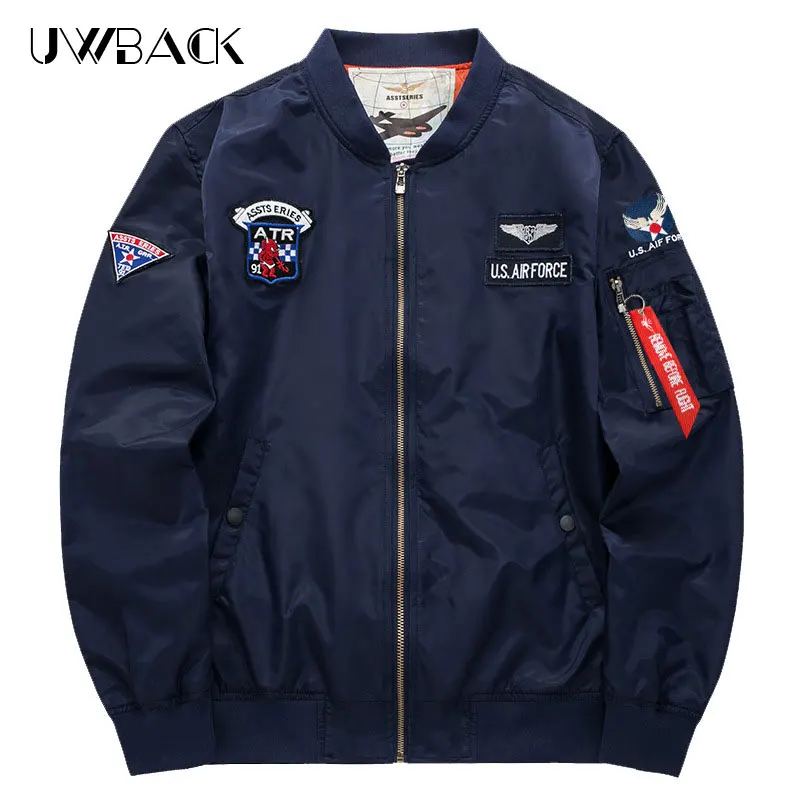 

LILL |Men Bomber Jackets Printed&Patchwork Military Jackets Man Air Force One Zipper Casual Coats Over Size 6XL Overcoats XAA025