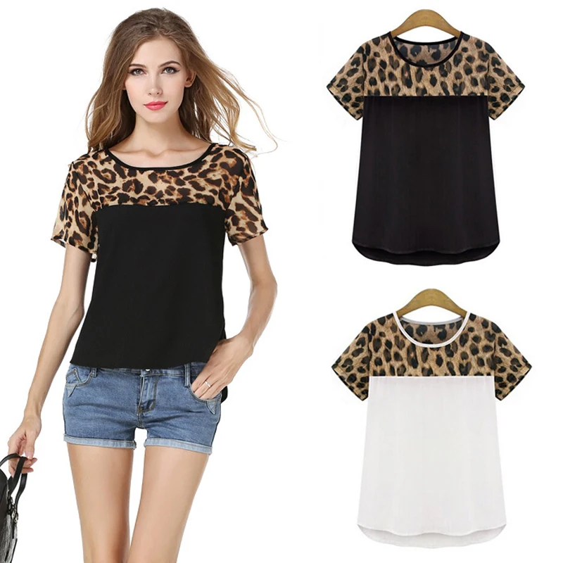 

Women Leopard Print Short Sleeve Aesthetic T-Shirts Femme Ulzzang Korean T Shirt Ladies Hararuku Loose Korean Tee Plus Size