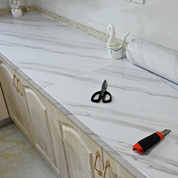 

PVC Marble Wall Sticker Waterproof Kitchen Oilproof Sticker Dining Table Kitchen Cabinet Door Renovation Wallpaper Tile Sticker