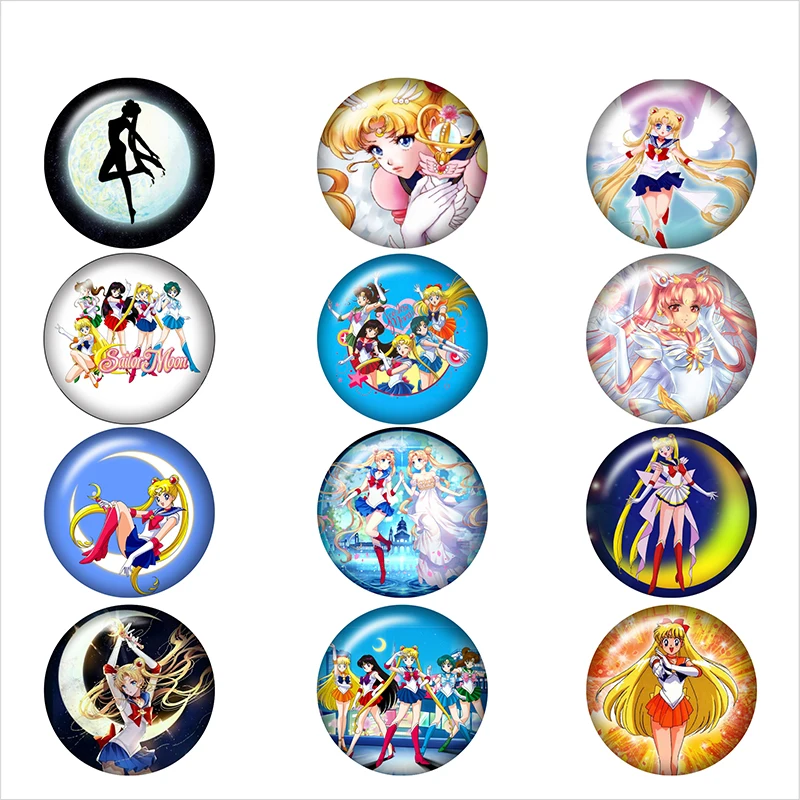 

Sailor Moon girls glass snap button jewelry DIY Round photo cabochons flat back TW4005