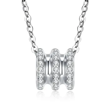 

Elegant 3 Rows Cubic Zircons Spiral Drum Bead Pendant Necklace Women Platinum Plated 925 Sterling Silver Necklace for Lady Gift