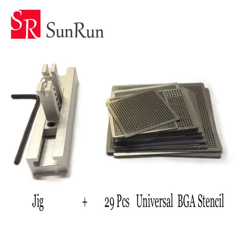 

29pcs Universal Direct Heating BGA Stencils Templates + Reballing Jig For Chip Rework Repair Soldering Kit
