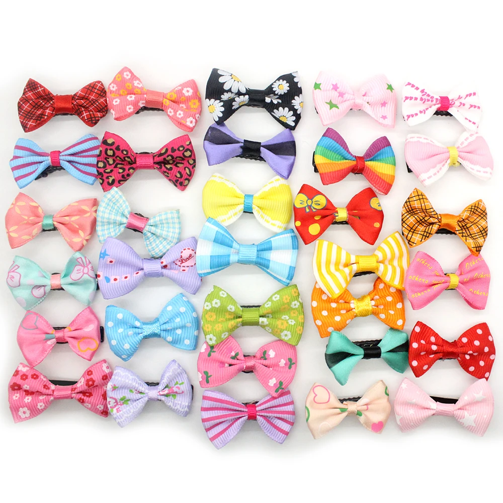 

Wholesale 100Pcs Hair Clips Candy Color/Dot/Flower Print Ribbon Bow Hairpin BB Hair Clips for Baby Girls Hairpins Styling Tool