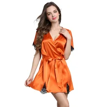 XL женские шелковые халаты Лето модный бренд короткий рукав мини свободные кружева сексуальный шелковый халат негабаритный женский сон и отдых