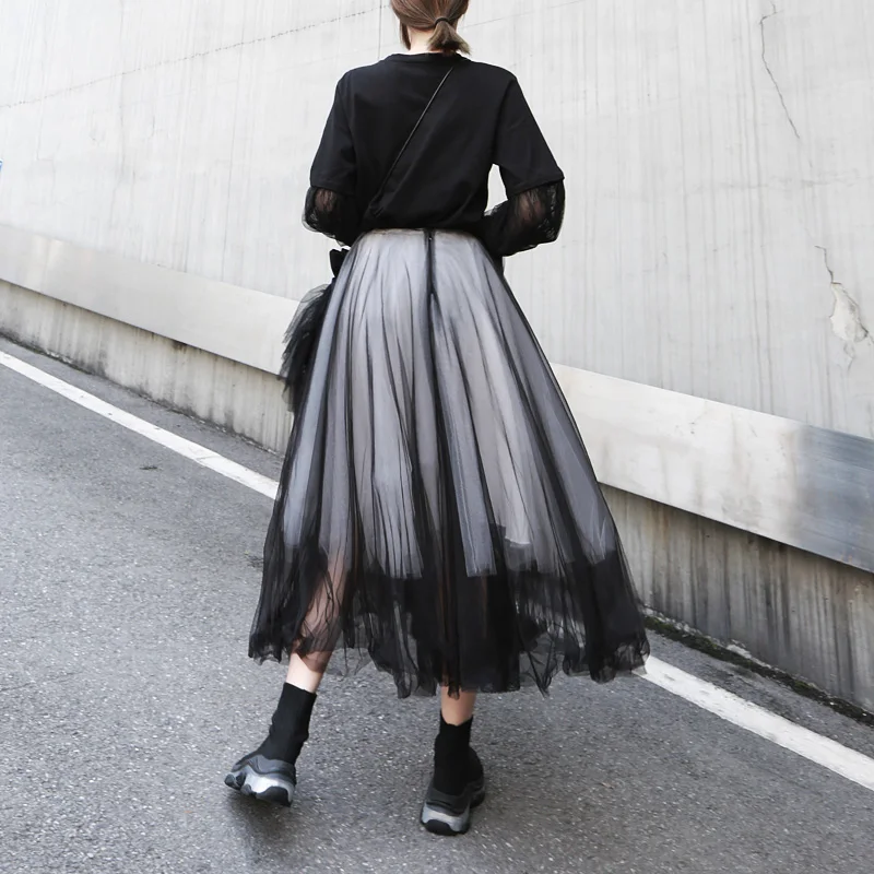 Mujeres Las Falda Verano Costura Nuevo Y Casual Salvaje Moda Encaje Superaen Faldas Black Malla 2019 Primavera Europa Mujer De qwY4x401p