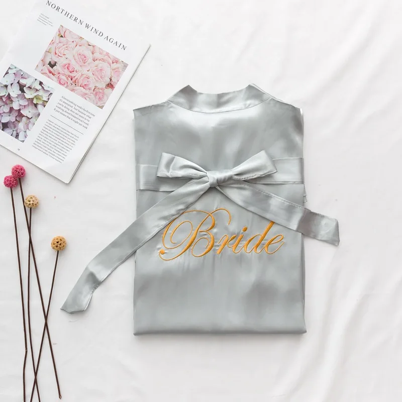 Халат для невесты и подружки невесты, Элегантная пижама для невесты, сексуальный женский халат из вискозы, халат, кимоно, Шелковый банный халат для сна, для отдыха - Цвет: gray bride