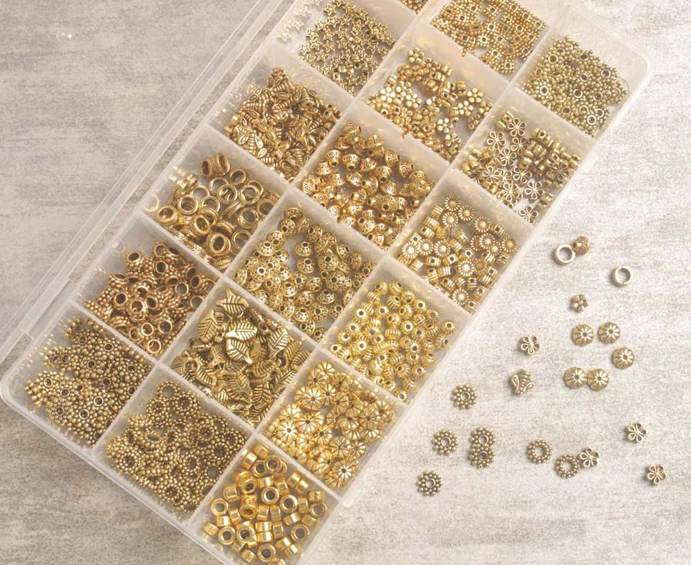Одна коробка из 900 шт 18 видов стилей золото под старину металлические бусины аксессуары для изготовления ювелирных изделий