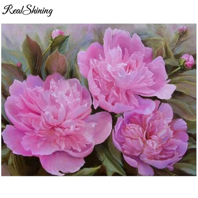 

Full Square round Diamond 5D DIY Diamond Painting Pink Peony Flowers Cross Stitch Rhinestone Mosaic Home Decor gift FS5638